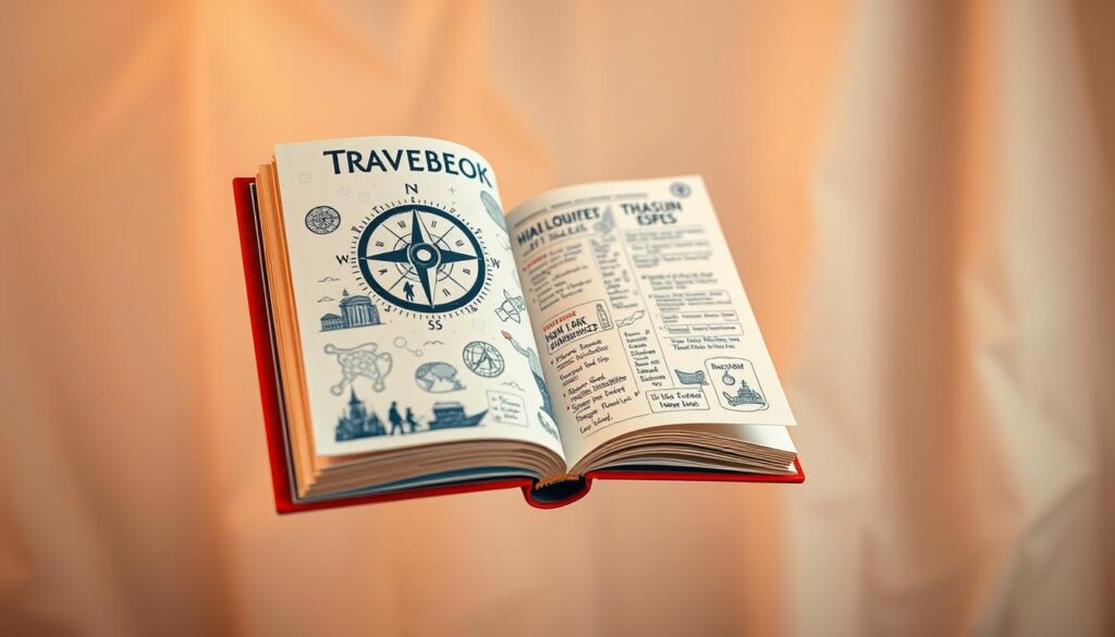 A vibrant and personalized travel guidebook floats against a soft, blurred background. The cover features a stylized compass, map, and silhouettes of travelers, conveying a sense of exploration and discovery. Warm, muted lighting creates a cozy, inviting atmosphere. The book's pages are open, revealing hand-drawn illustrations, annotated maps, and personalized travel tips that seem to come alive, guiding the viewer through an immersive journey. The overall composition suggests a tailored, bespoke travel experience that caters to the individual's needs and preferences. A vibrant and personalized travel guidebook floats against a soft, blurred background. The cover features a stylized compass, map, and silhouettes of travelers, conveying a sense of exploration and discovery. Warm, muted lighting creates a cozy, inviting atmosphere. The book's pages are open, revealing hand-drawn illustrations, annotated maps, and personalized travel tips that seem to come alive, guiding the viewer through an immersive journey. The overall composition suggests a tailored, bespoke travel experience that caters to the individual's needs and preferences.