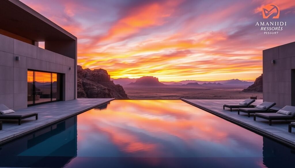 Amangiri resort and spa pools with desert landscape in Utah Amangiri resort and spa pools with desert landscape in Utah