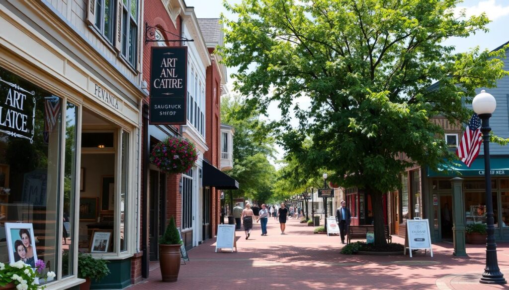 Art galleries and shops in downtown Saugatuck, Michigan - an artistic hidden beach town USA Art galleries and shops in downtown Saugatuck, Michigan - an artistic hidden beach town USA