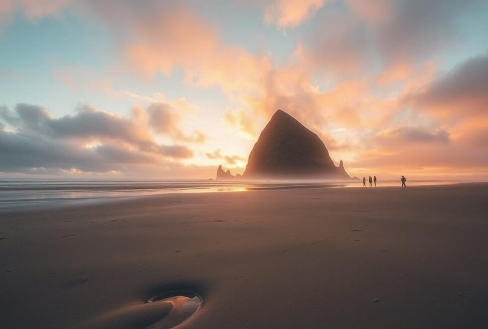 Haystack Rock at Cannon Beach, Oregon - one of the most picturesque hidden beach towns USA