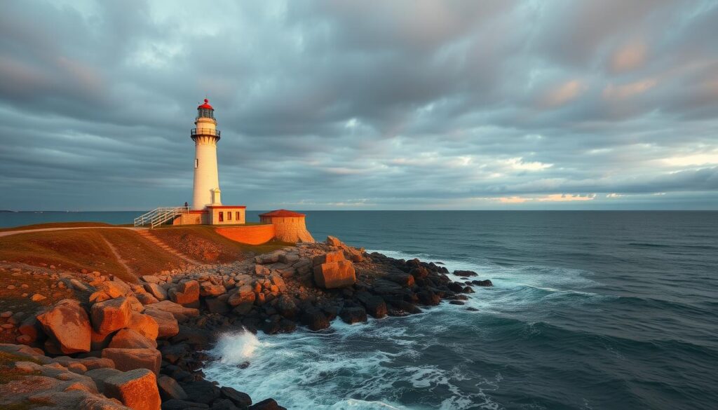 Montauk Point Lighthouse at sunrise, New York - the easternmost hidden beach town USA in Long Island Montauk Point Lighthouse at sunrise, New York - the easternmost hidden beach town USA in Long Island