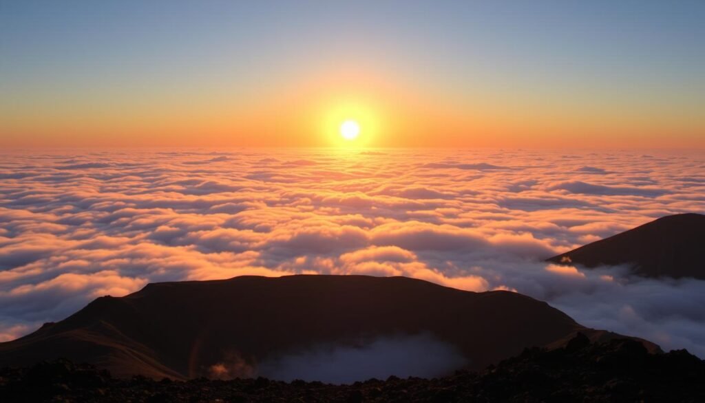 Sunrise view from the summit of Haleakalā volcano in Maui Sunrise view from the summit of Haleakalā volcano in Maui