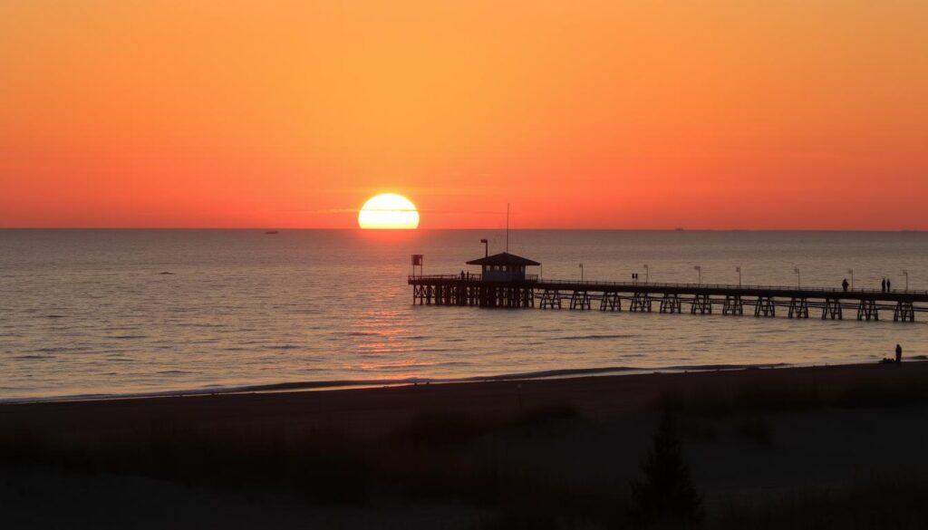 Sunset over Lake Michigan at Pentwater - one of Michigan's hidden beach towns USA Sunset over Lake Michigan at Pentwater - one of Michigan's hidden beach towns USA