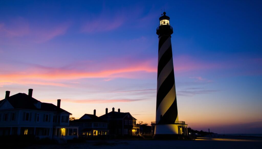 Tybee Island Lighthouse at dusk, Georgia - a historic hidden beach town USA Tybee Island Lighthouse at dusk, Georgia - a historic hidden beach town USA