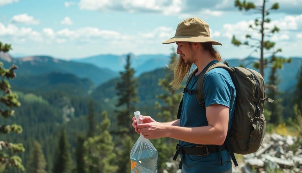 Visitor following Leave No Trace principles in a USA national park Visitor following Leave No Trace principles in a USA national park