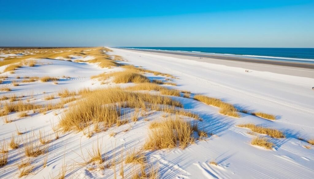 White sand beaches of Dauphin Island, Alabama - a tranquil hidden beach town USA White sand beaches of Dauphin Island, Alabama - a tranquil hidden beach town USA