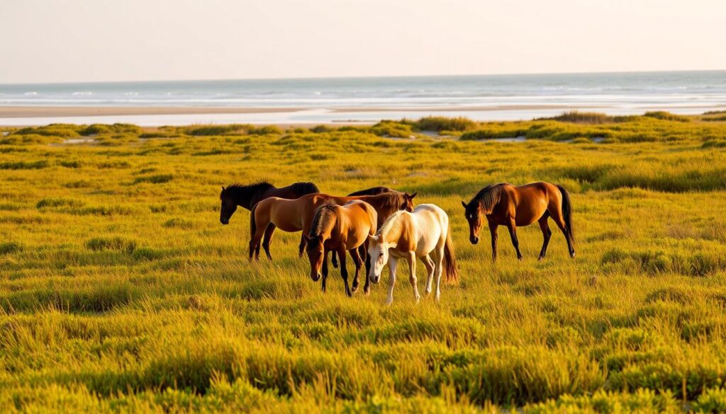 Wild ponies of Chincoteague Island, Virginia - a unique feature of this hidden beach town USA Wild ponies of Chincoteague Island, Virginia - a unique feature of this hidden beach town USA