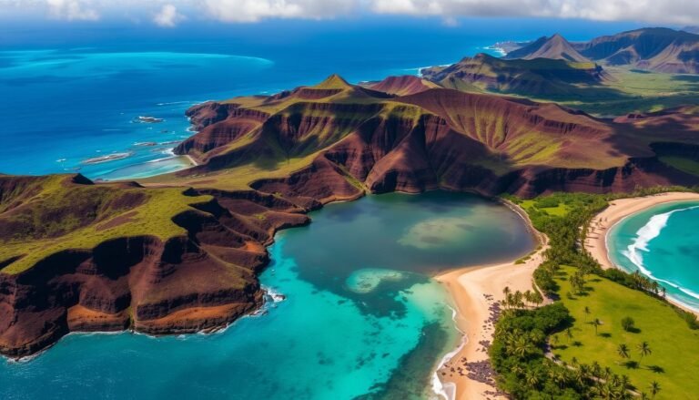 Aerial view of Maui's volcanic landscape and beaches, one of the best USA islands
