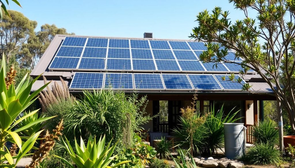 Eco-friendly accommodation with solar panels and sustainable design elements Eco-friendly accommodation with solar panels and sustainable design elements