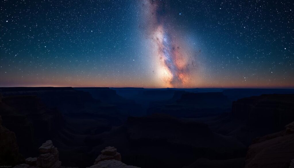 Grand Canyon National Park stargazing with canyon rim silhouette Grand Canyon National Park stargazing with canyon rim silhouette