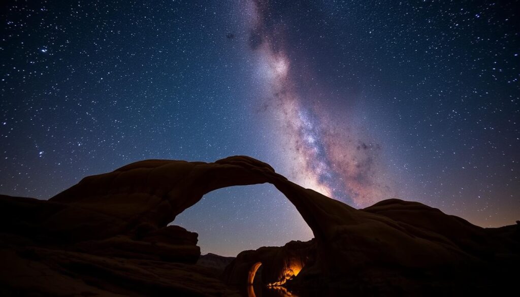 Natural Bridges National Monument stargazing with Milky Way over stone arch Natural Bridges National Monument stargazing with Milky Way over stone arch