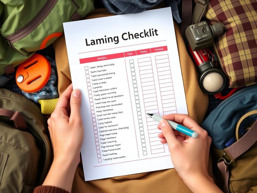 Printable family camping checklist being used while packing gear Printable family camping checklist being used while packing gear