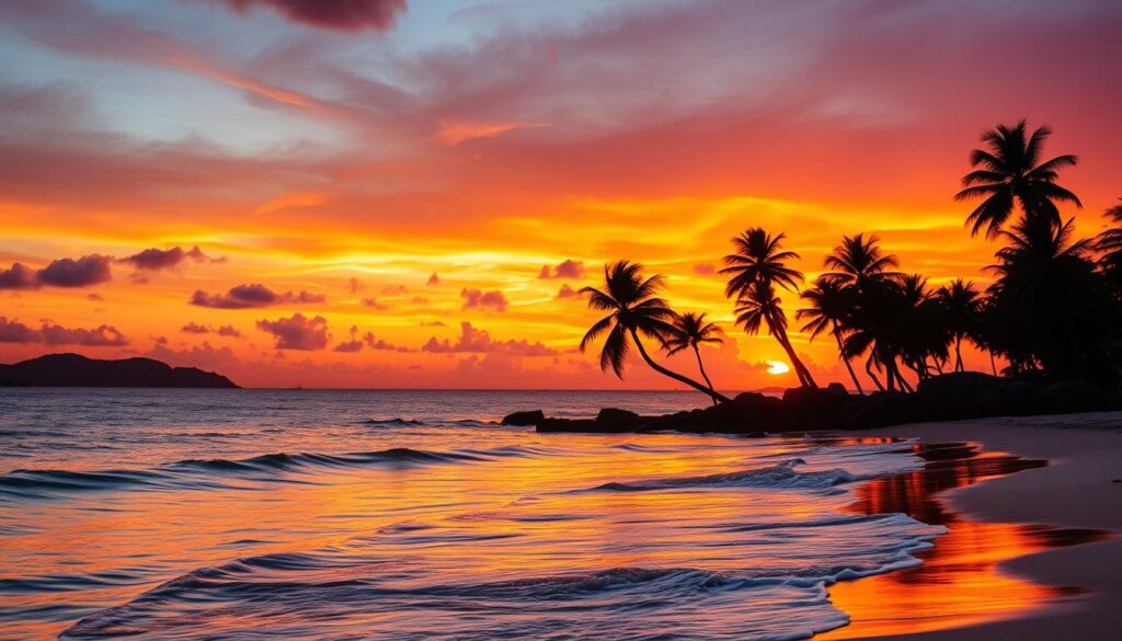 Sunset over a beautiful USA island beach, inspiring travel to the best USA islands Sunset over a beautiful USA island beach, inspiring travel to the best USA islands