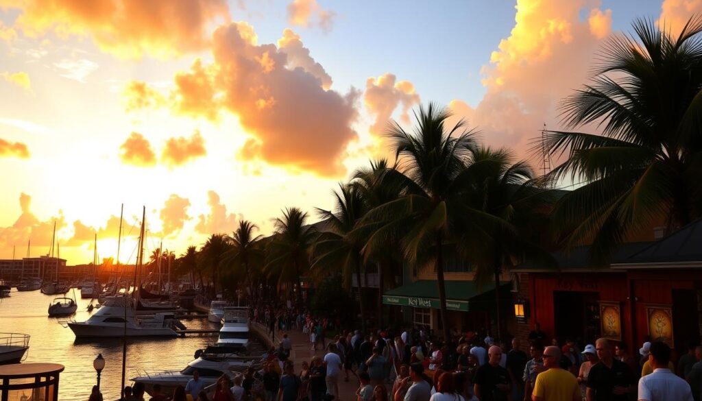 Sunset view of Key West's Mallory Square, a highlight among the best USA islands Sunset view of Key West's Mallory Square, a highlight among the best USA islands